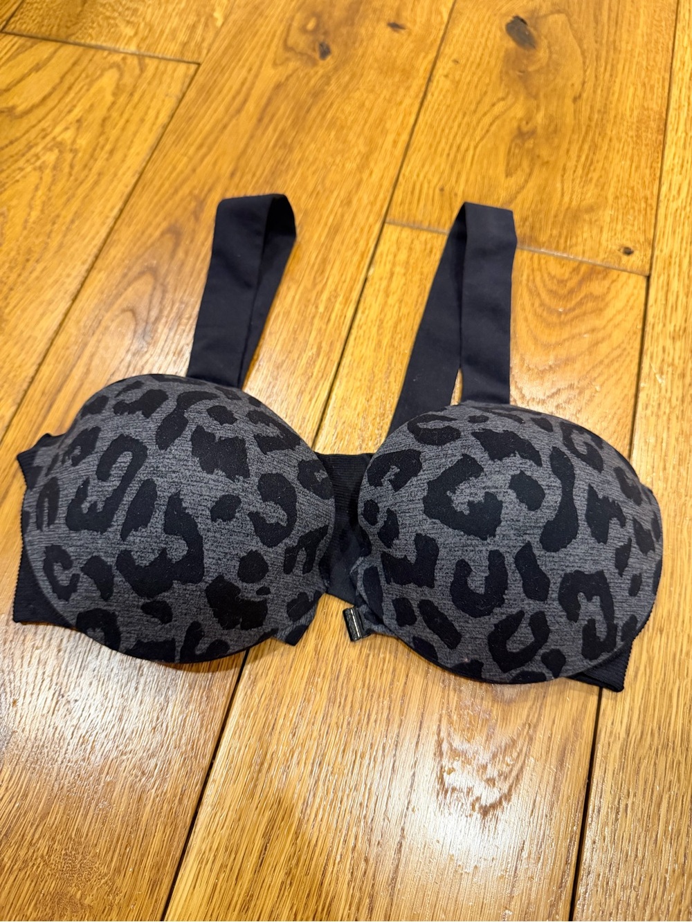 SPANX Black Gray Leopard Print Front Closure Bra
